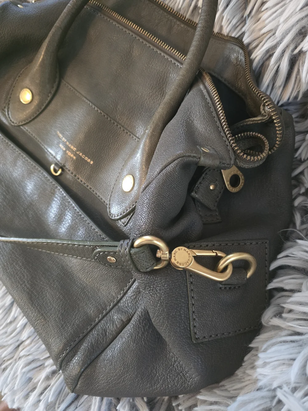 Marc Jacobs Olive Green Leather Satchel with Gold Hardware